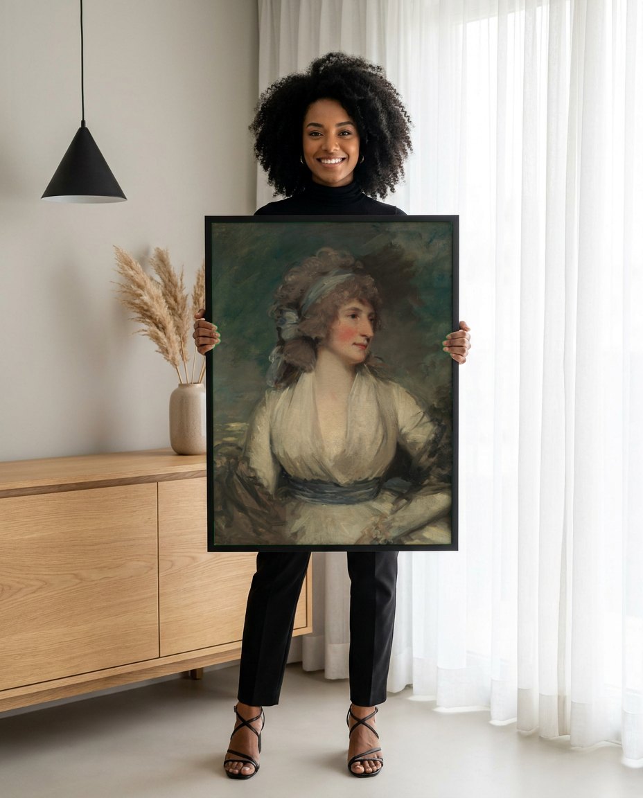 Quadro Decorativo Retrato Feminino - John Hoppner | modelo apresentando o quadro emoldurado