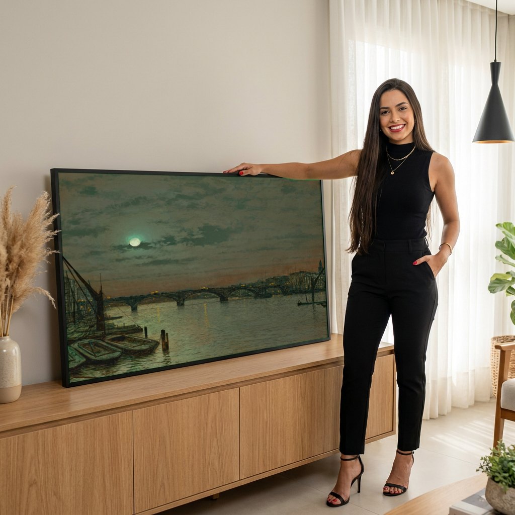Quadro Decorativo 'Blackman Street, London' - Grimshaw | modelo apresentando o quadro emoldurado