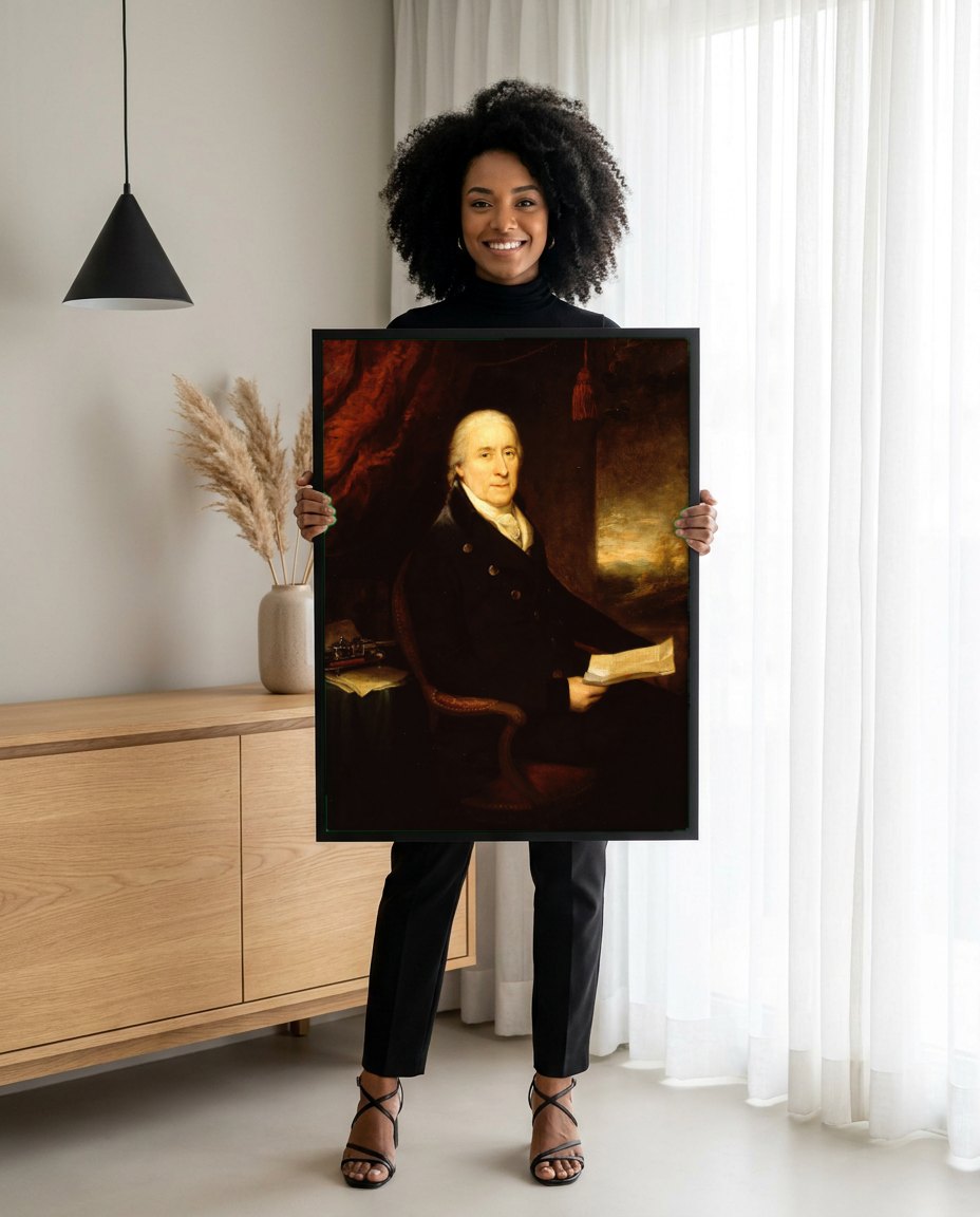 Quadro Decorativo Retrato de Joseph Brant - Benjamin West | modelo apresentando o quadro emoldurado