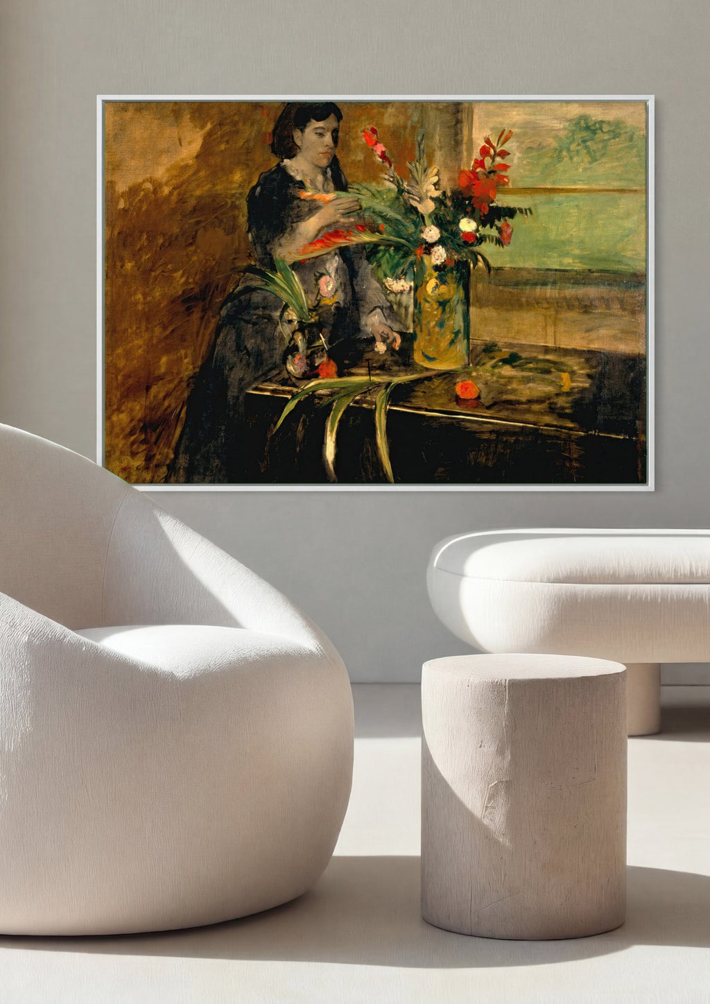 Quadro Decorativo A Mulher com os Crisântemos - Edgar Degas | quadro emoldurado na parede