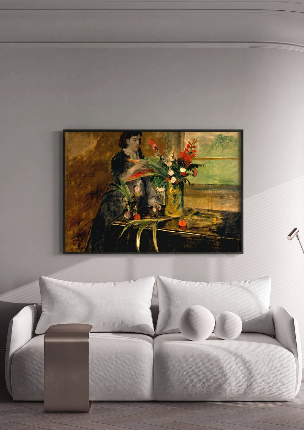 Quadro Decorativo A Mulher com os Crisântemos - Edgar Degas | quadro emoldurado na parede