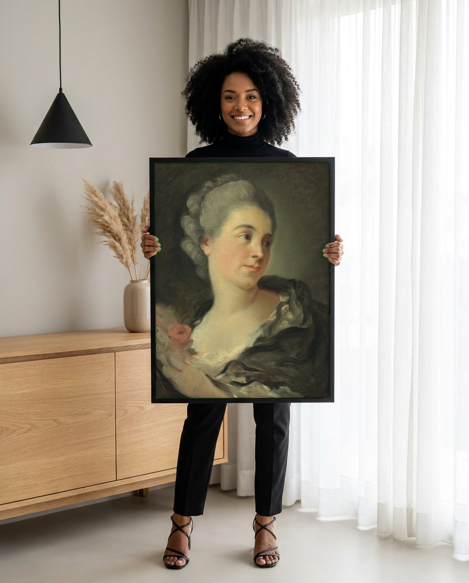 Quadro Decorativo Retrato de Dama - Fragonard | modelo apresentando o quadro emoldurado
