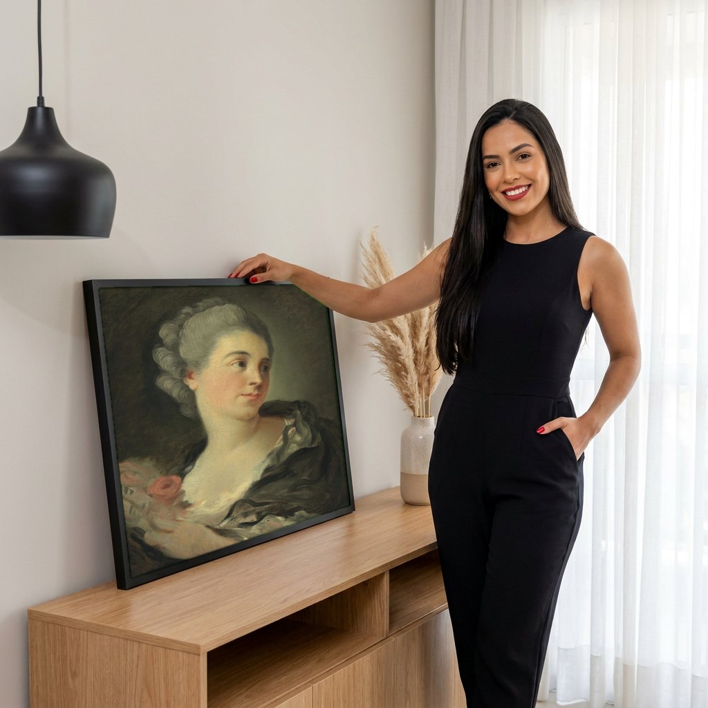 Quadro Decorativo Retrato de Dama - Fragonard | modelo apresentando o quadro emoldurado