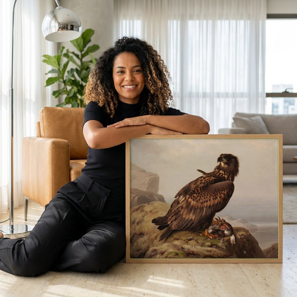 Quadro Decorativo Águia-rabilonga - Ferdinand von Wright | modelo apresentando o quadro emoldurado