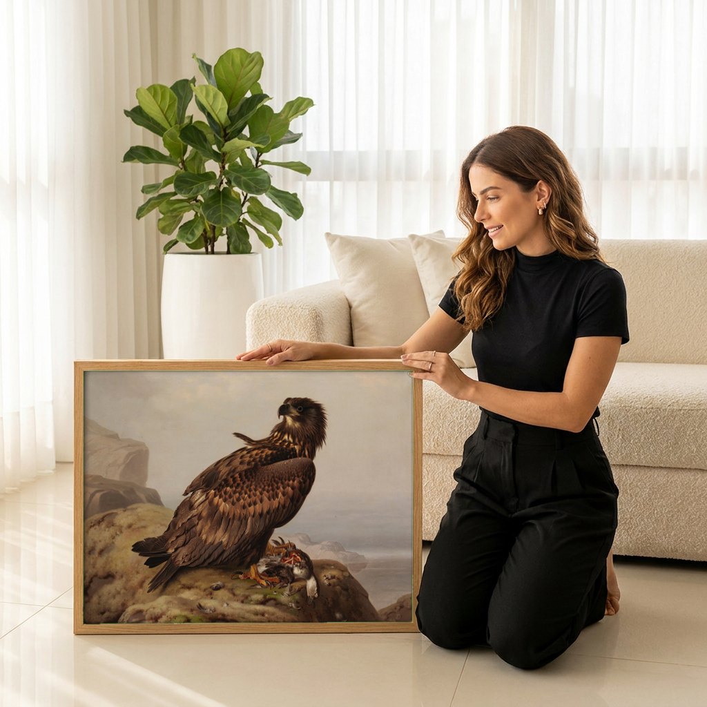 Quadro Decorativo Águia-rabilonga - Ferdinand von Wright | modelo apresentando o quadro emoldurado