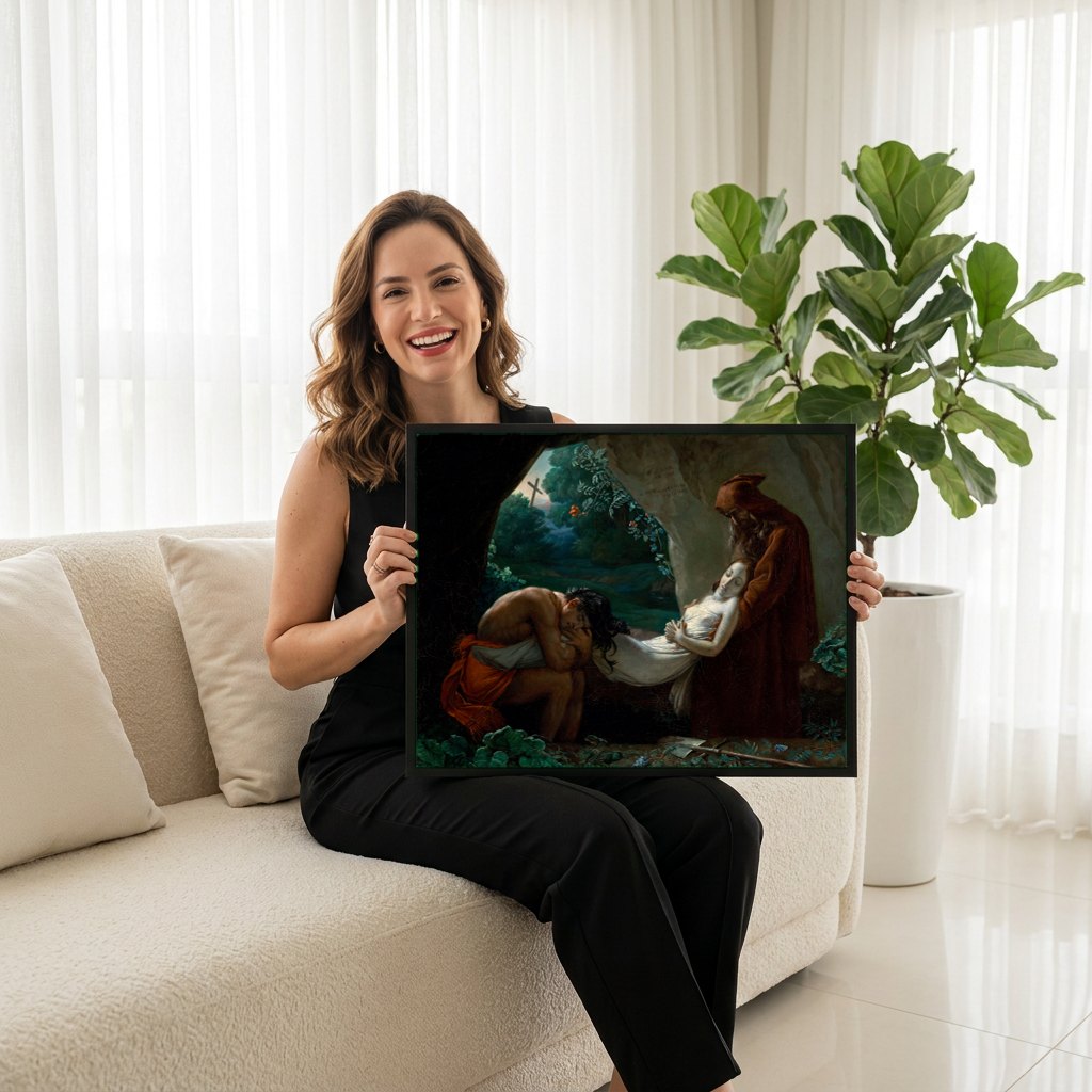 Quadro Decorativo O Enterro de Atala - Anne-Louis Girodet | modelo apresentando o quadro emoldurado