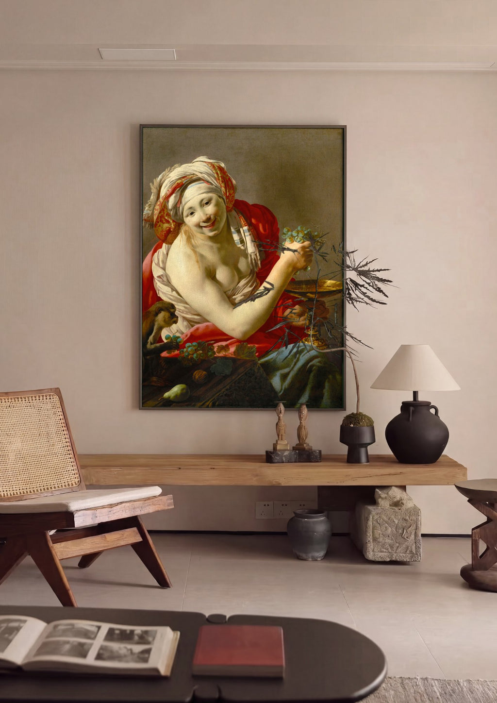 Quadro Decorativo A Jovem e o Macaco - Hendrick ter Brugghen | quadro emoldurado na parede
