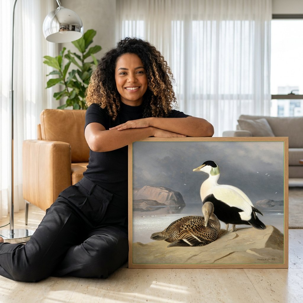 Quadro Decorativo Aves Marinhas - Ferdinand von Wright | modelo apresentando o quadro emoldurado