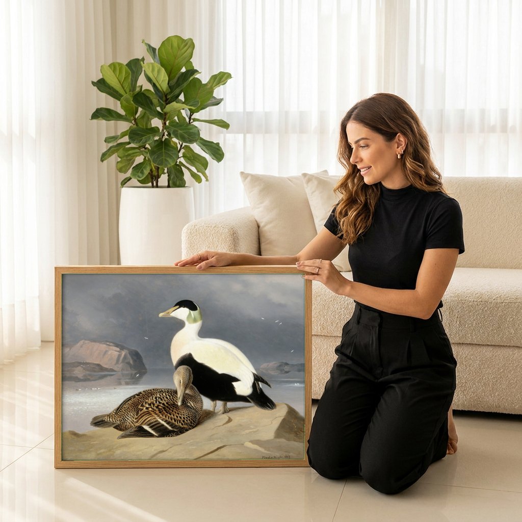 Quadro Decorativo Aves Marinhas - Ferdinand von Wright | modelo apresentando o quadro emoldurado