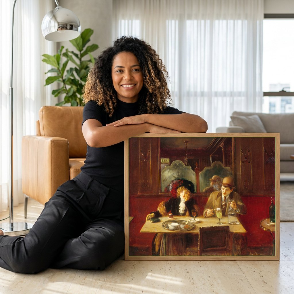 Quadro Decorativo A Taça de Absinto - Jean Béraud | modelo apresentando o quadro emoldurado