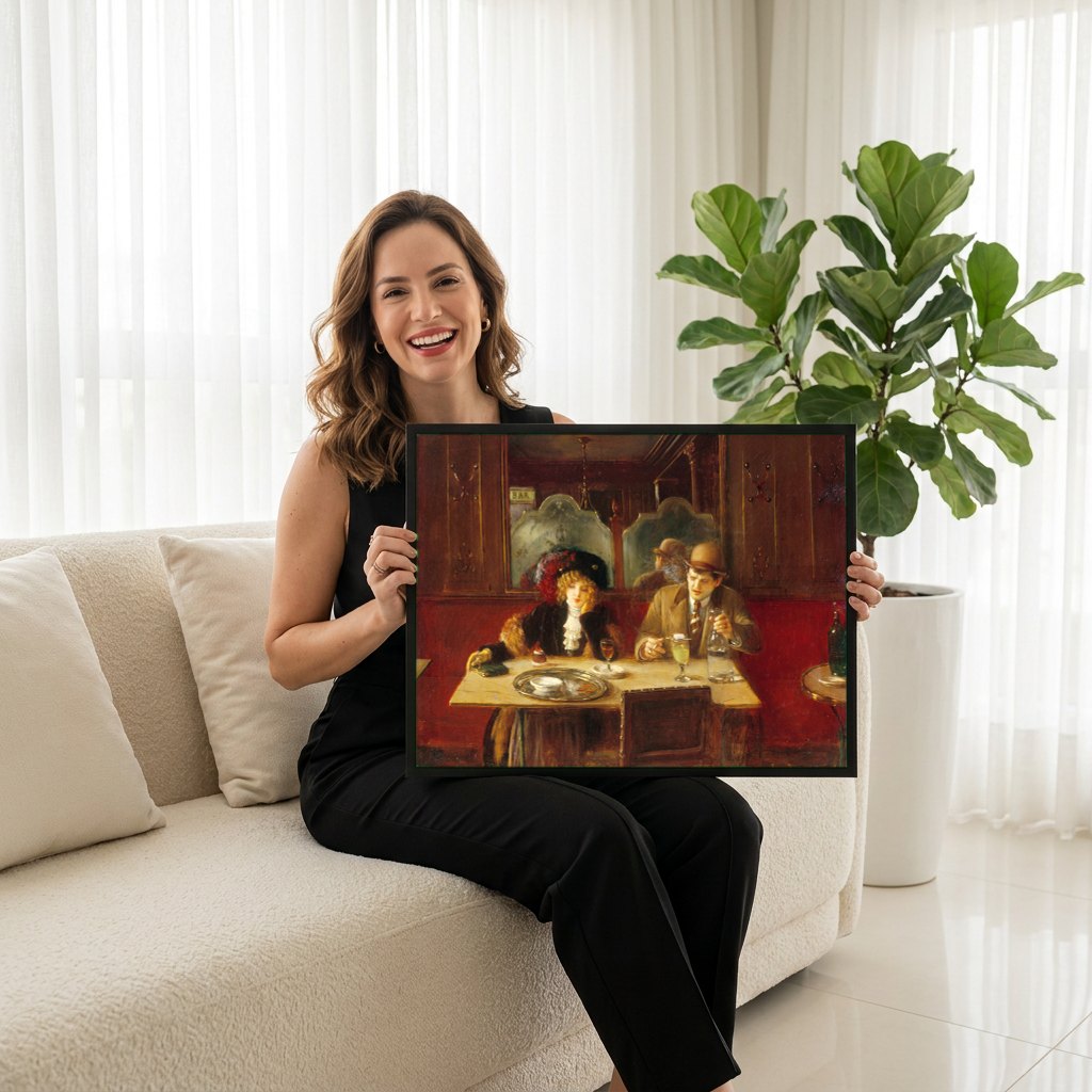 Quadro Decorativo A Taça de Absinto - Jean Béraud | modelo apresentando o quadro emoldurado