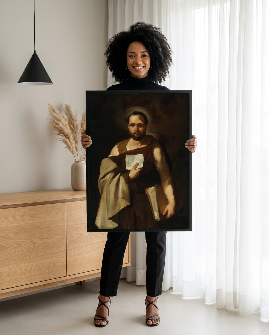 Quadro Decorativo 'São Tomás' - Luca Giordano | modelo apresentando o quadro emoldurado