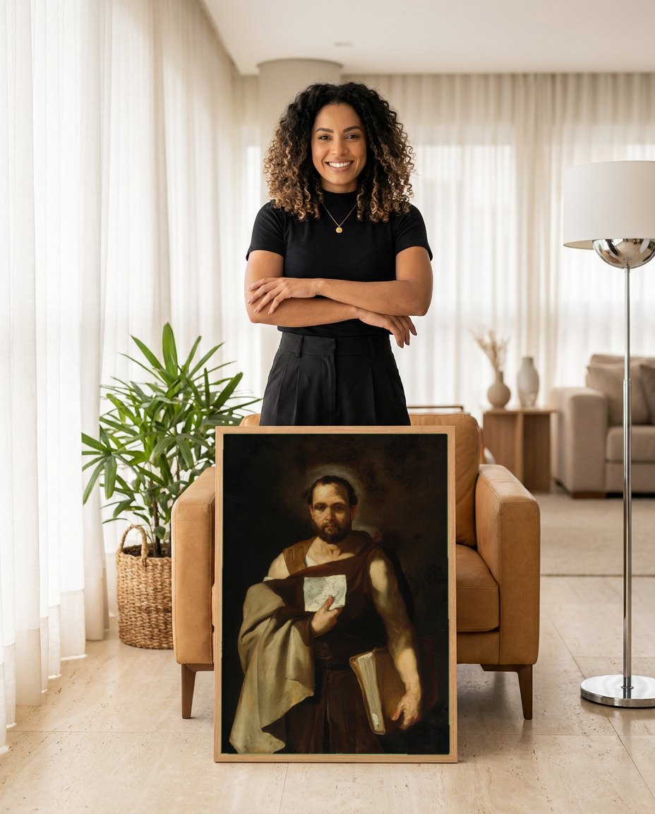 Quadro Decorativo 'São Tomás' - Luca Giordano | modelo apresentando o quadro emoldurado