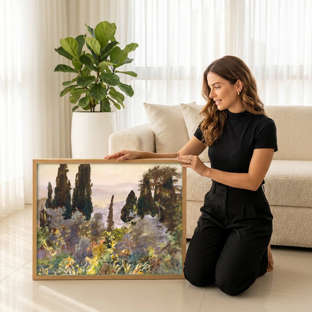 Quadro Decorativo Jardins na Itália - John Singer Sargent | modelo apresentando o quadro emoldurado