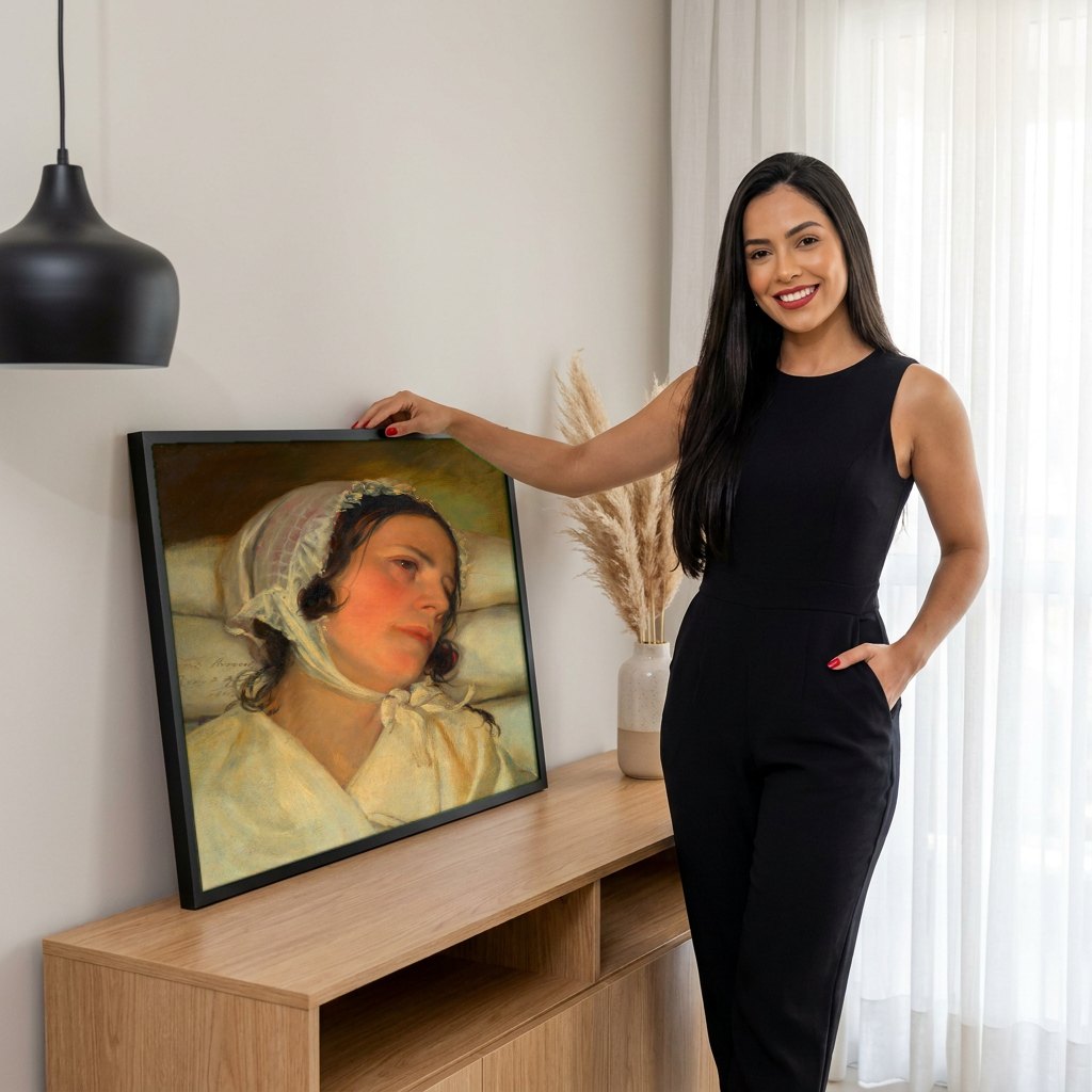 Quadro Decorativo 'A Doente' - Friedrich von Amerling | modelo apresentando o quadro emoldurado