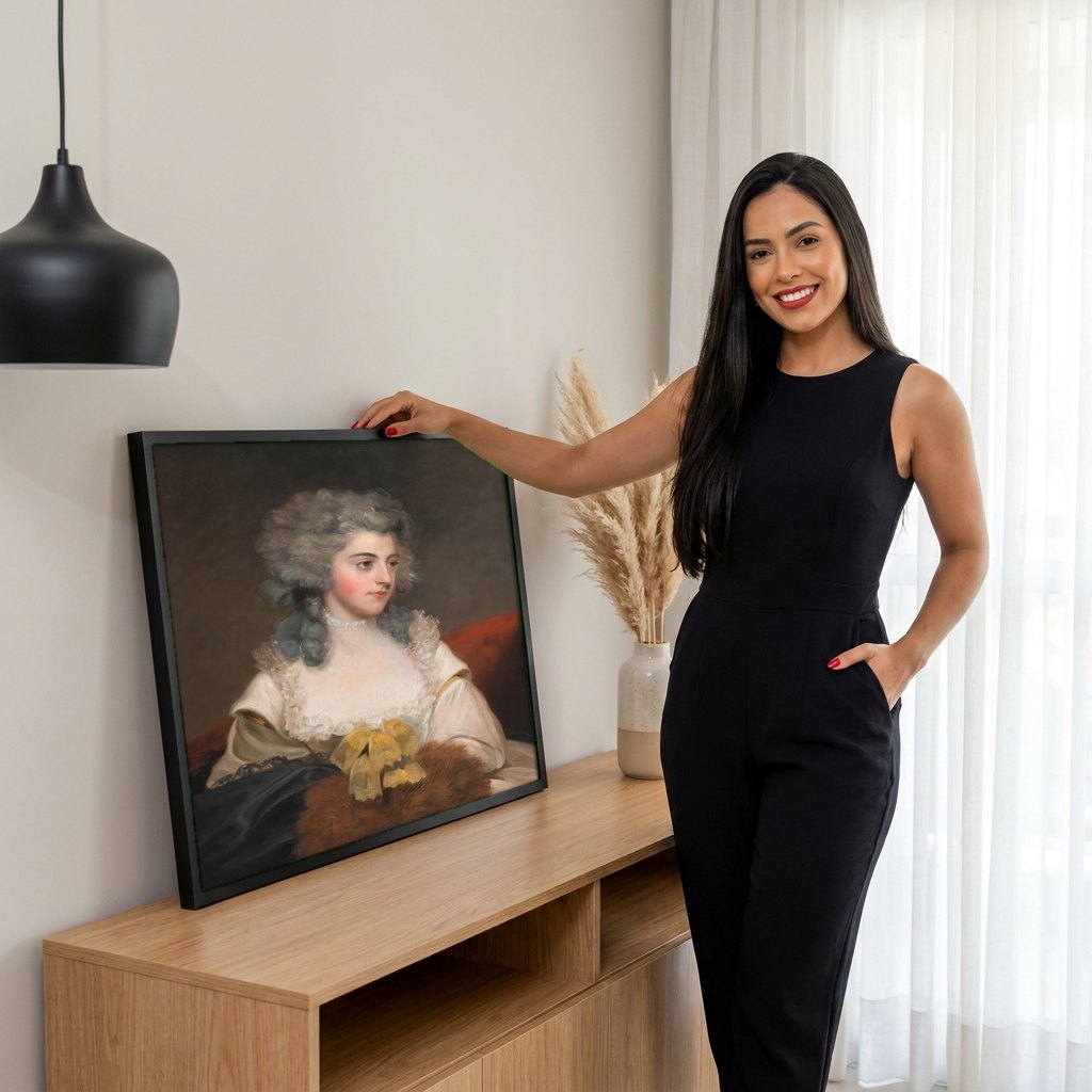 Quadro Decorativo Retrato Feminino - John Hoppner | modelo apresentando o quadro emoldurado