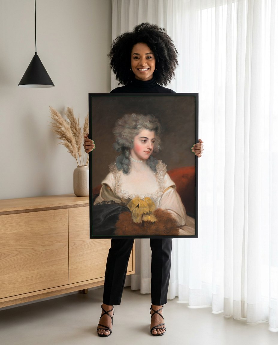 Quadro Decorativo Retrato Feminino - John Hoppner | modelo apresentando o quadro emoldurado