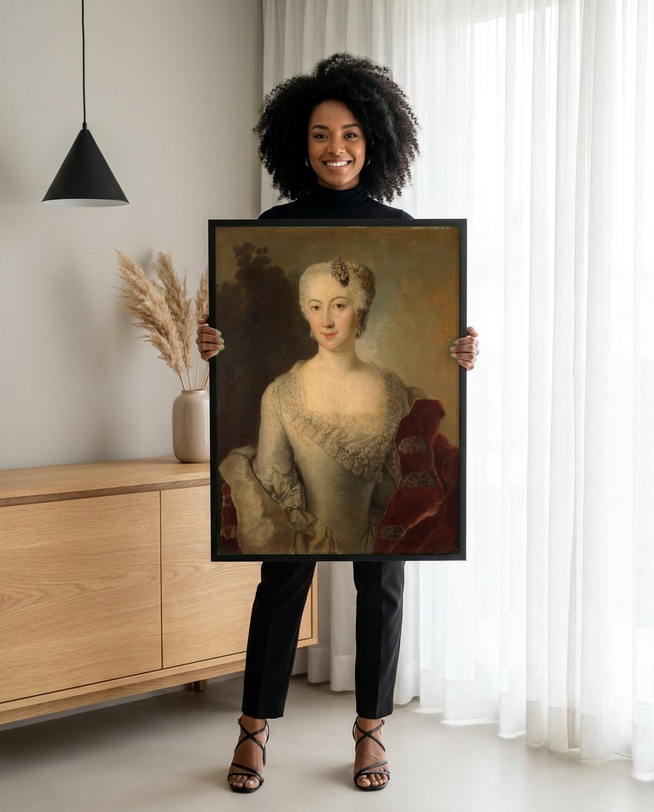 Quadro Decorativo Retrato de Dama - Anton Raphael Mengs | modelo apresentando o quadro emoldurado