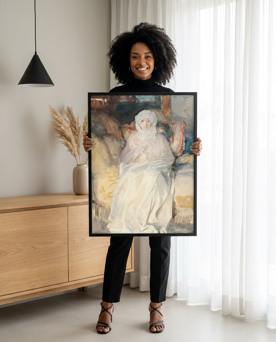 Quadro Decorativo A Dama Velada - John Singer Sargent | modelo apresentando o quadro emoldurado