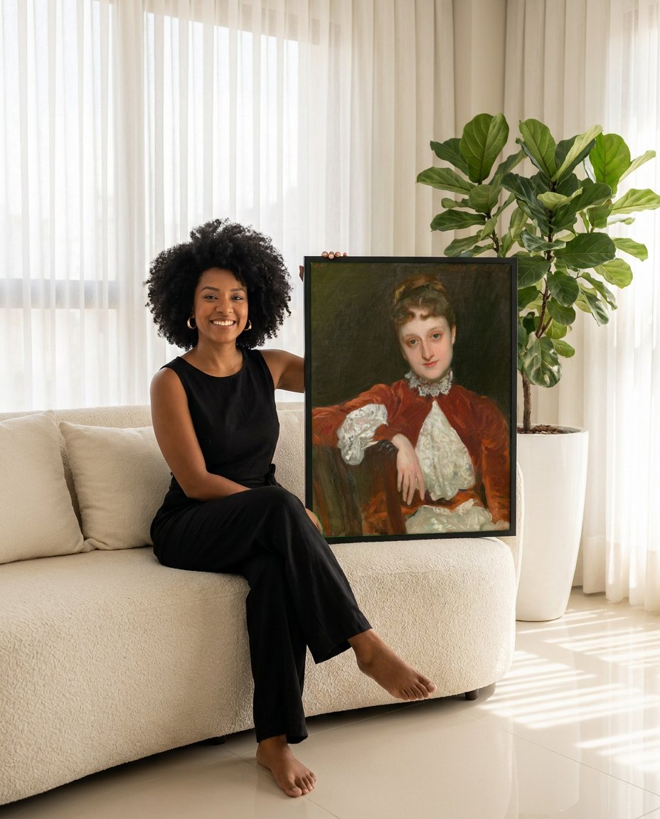 Quadro Decorativo Retrato de Mulher - John Singer Sargent | modelo apresentando o quadro emoldurado