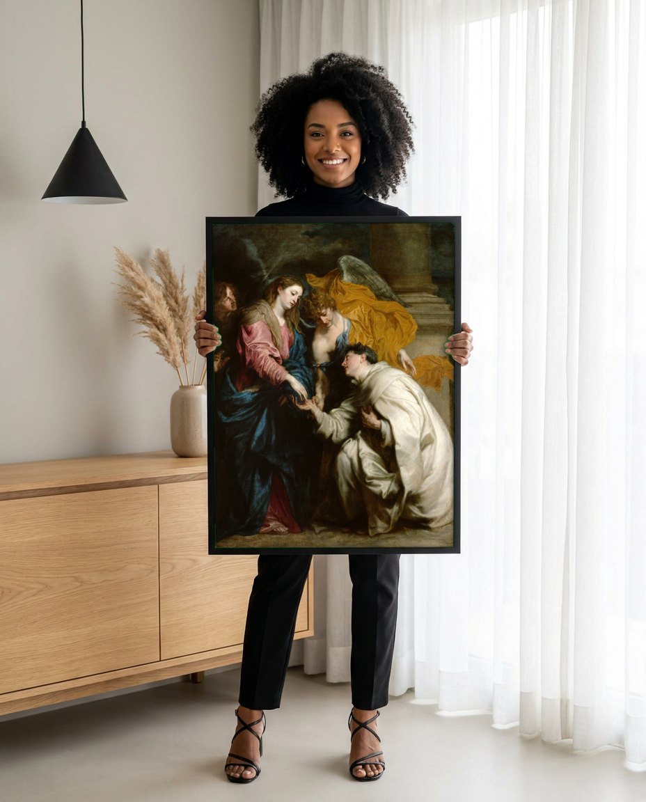 Quadro Decorativo A Visão de Santo Antônio de Pádua - Van Dyck | modelo apresentando o quadro emoldurado