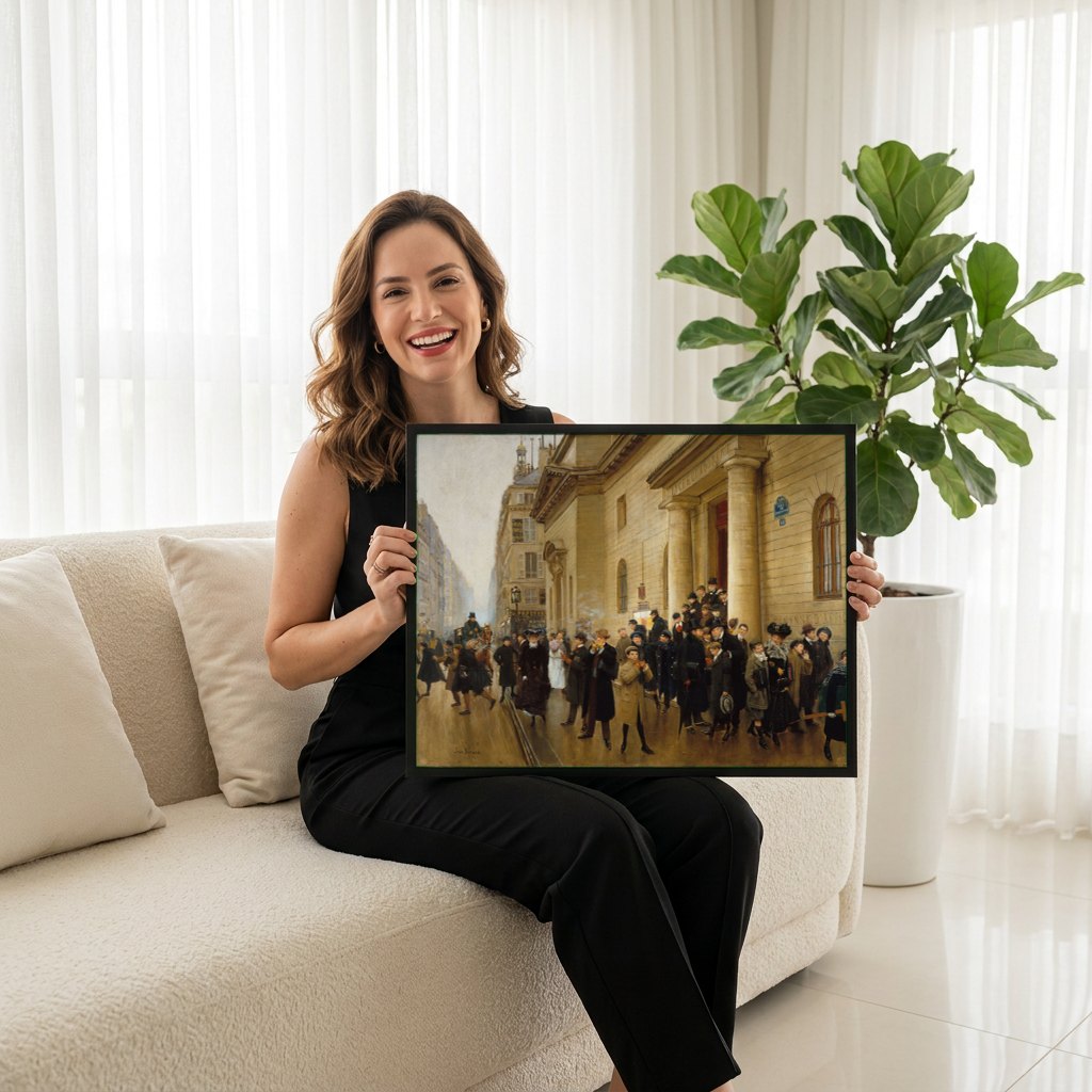 Quadro Decorativo A Saída da Escola – Jean Béraud | modelo apresentando o quadro emoldurado