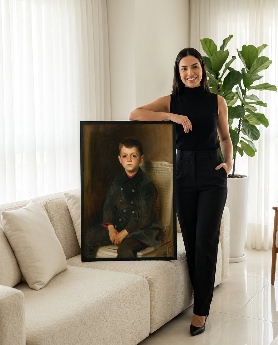 Quadro Decorativo Retrato de Menino - John Singer Sargent | modelo apresentando o quadro emoldurado