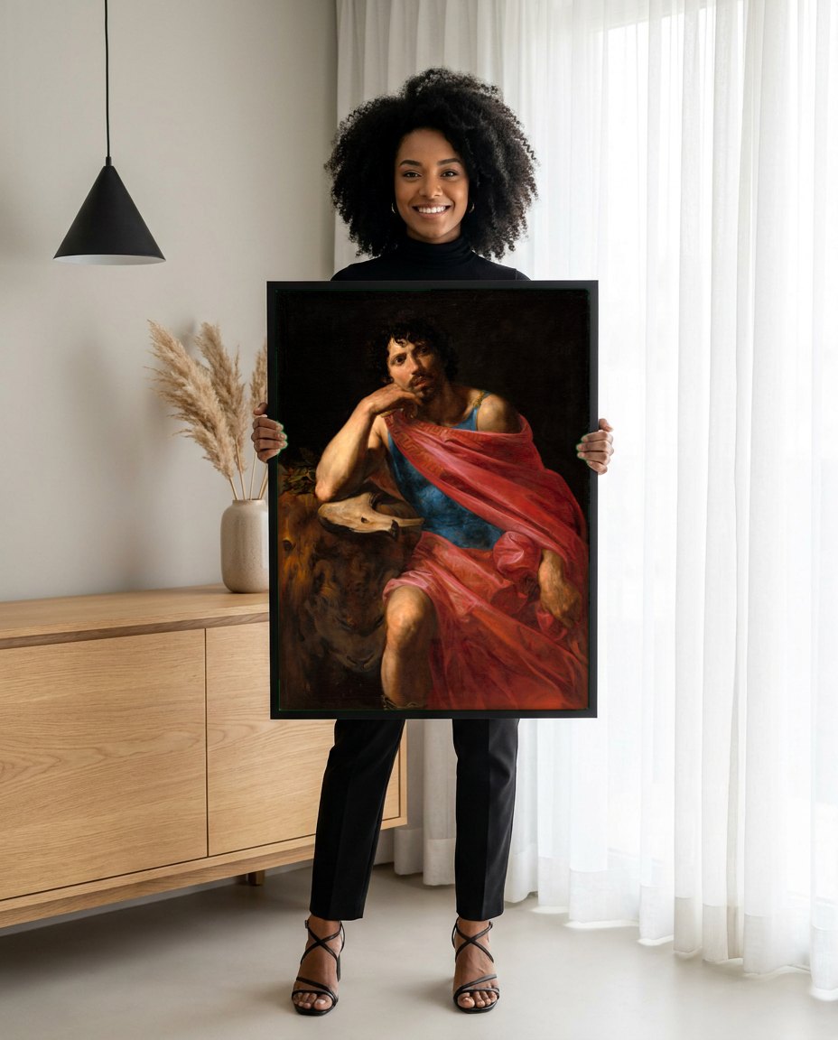 Quadro Decorativo "São João Batista" - Valentin de Boulogne | modelo apresentando o quadro emoldurado