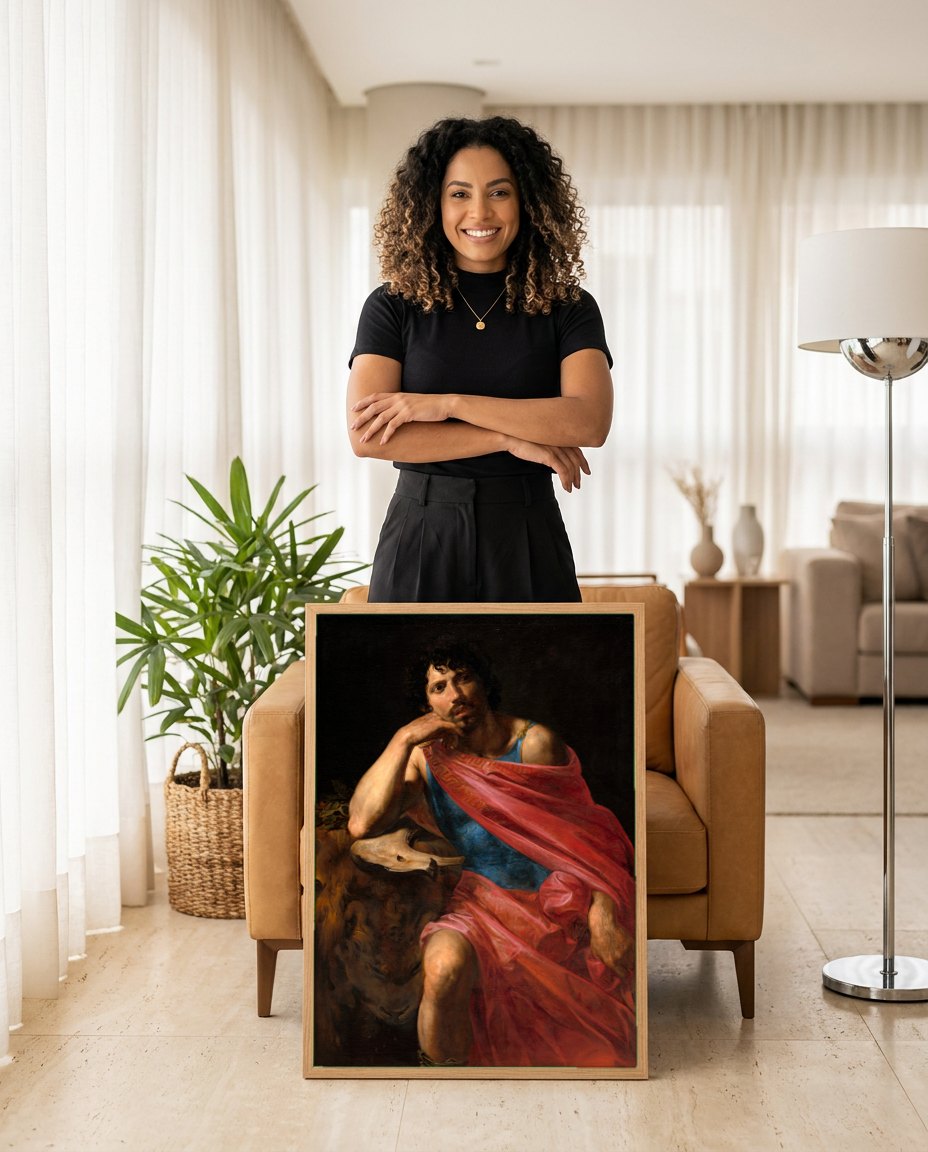 Quadro Decorativo "São João Batista" - Valentin de Boulogne | modelo apresentando o quadro emoldurado