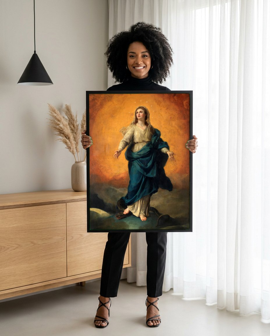 Quadro Decorativo Imaculada Conceição - Anton Raphael Mengs | modelo apresentando o quadro emoldurado