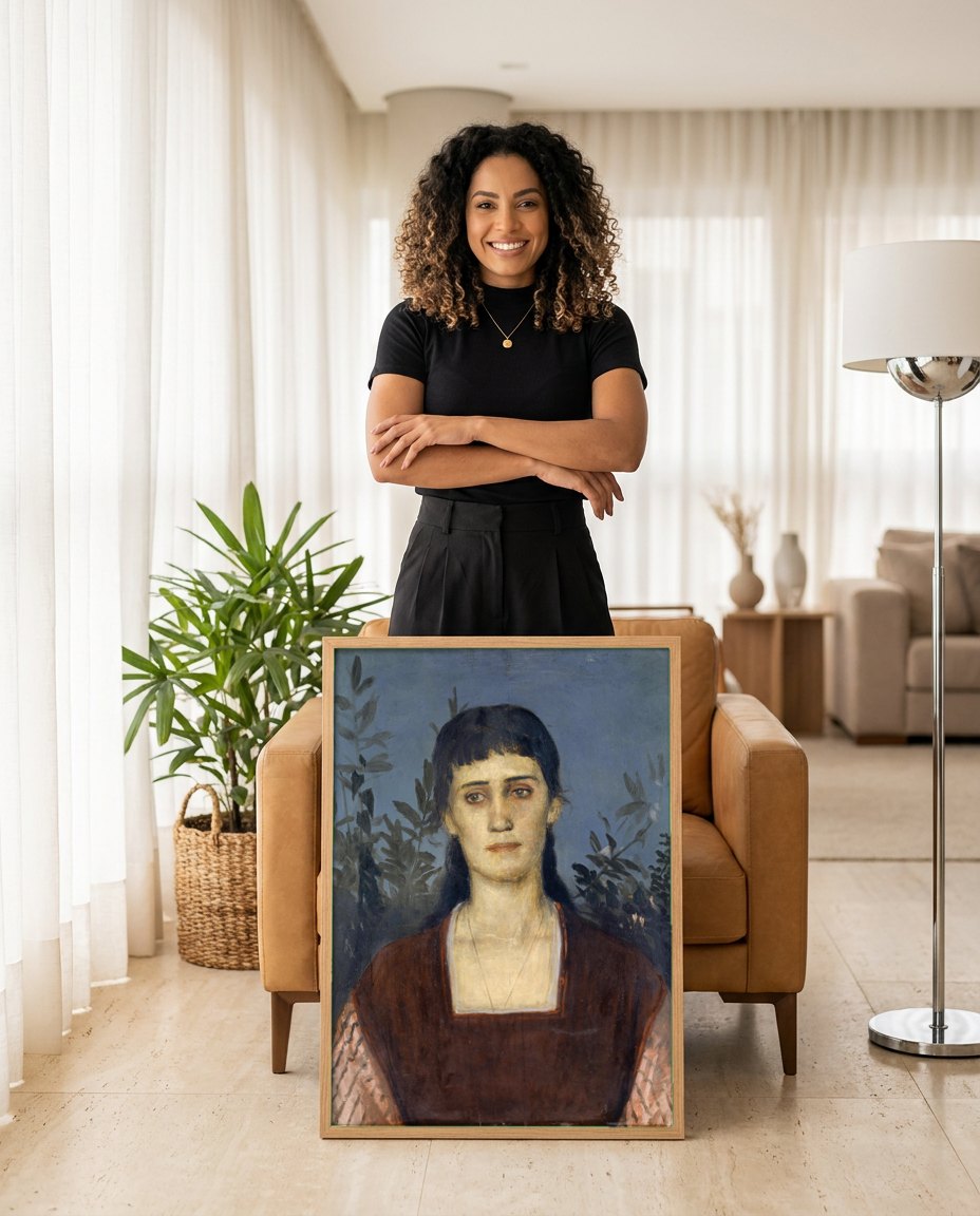 Quadro Decorativo 'A Peste' - Arnold Böcklin | modelo apresentando o quadro emoldurado