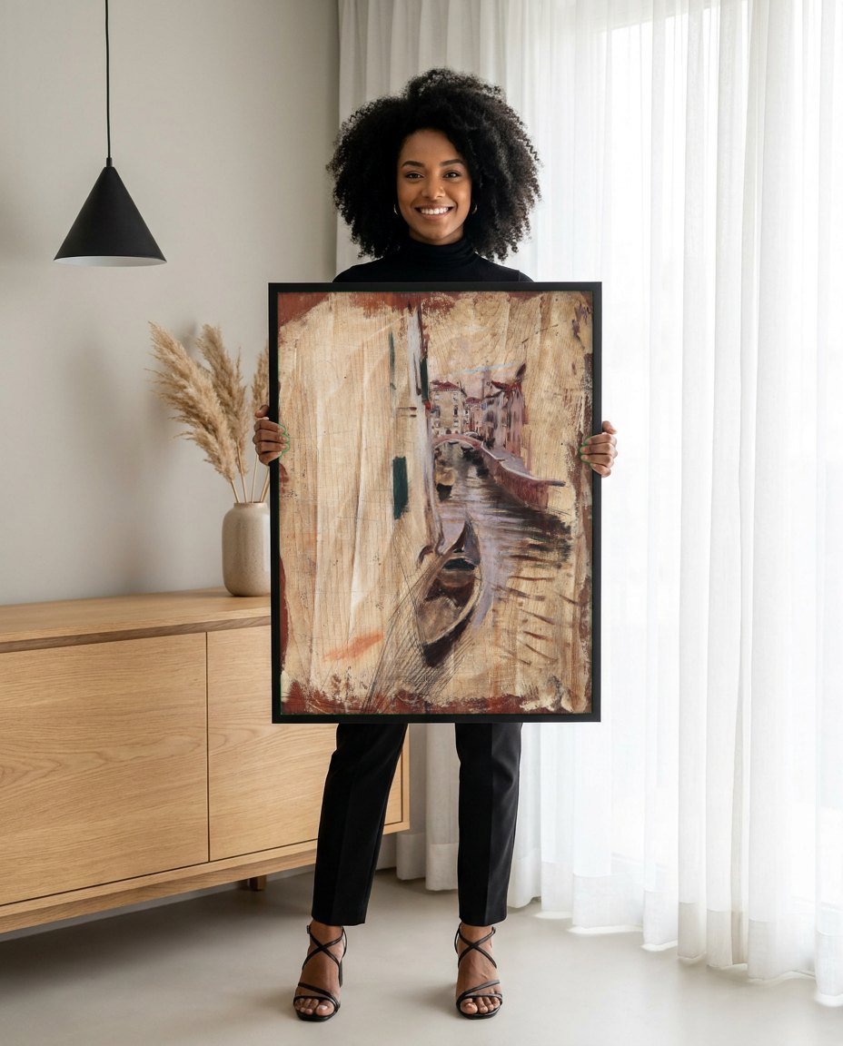Quadro Decorativo Canal Veneziano - Boldini | modelo apresentando o quadro emoldurado