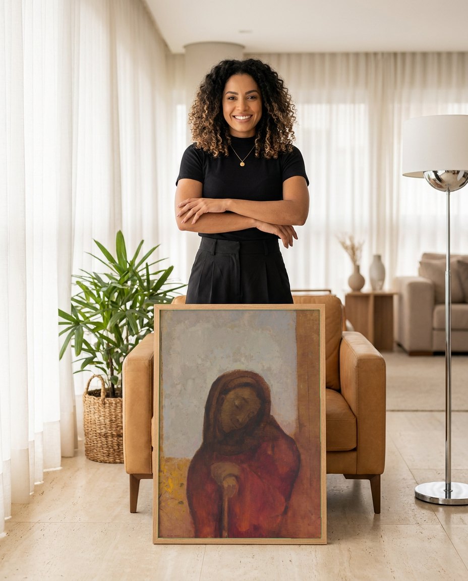 Quadro Decorativo A Virgem - Odilon Redon | modelo apresentando o quadro emoldurado
