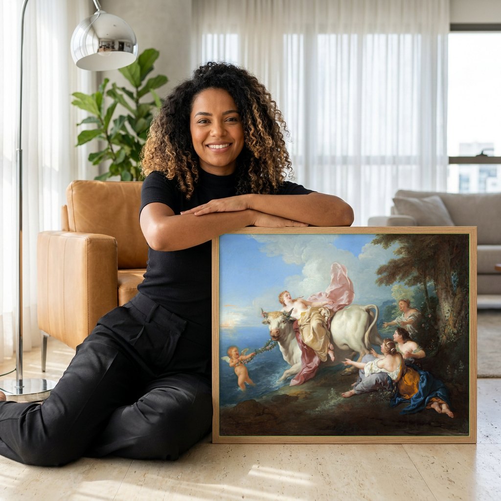 Quadro Decorativo O Rapto de Europa - Jean François de Troy | modelo apresentando o quadro emoldurado