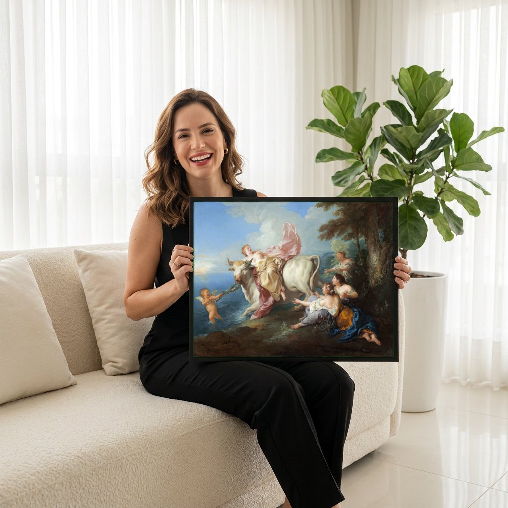 Quadro Decorativo O Rapto de Europa - Jean François de Troy | modelo apresentando o quadro emoldurado
