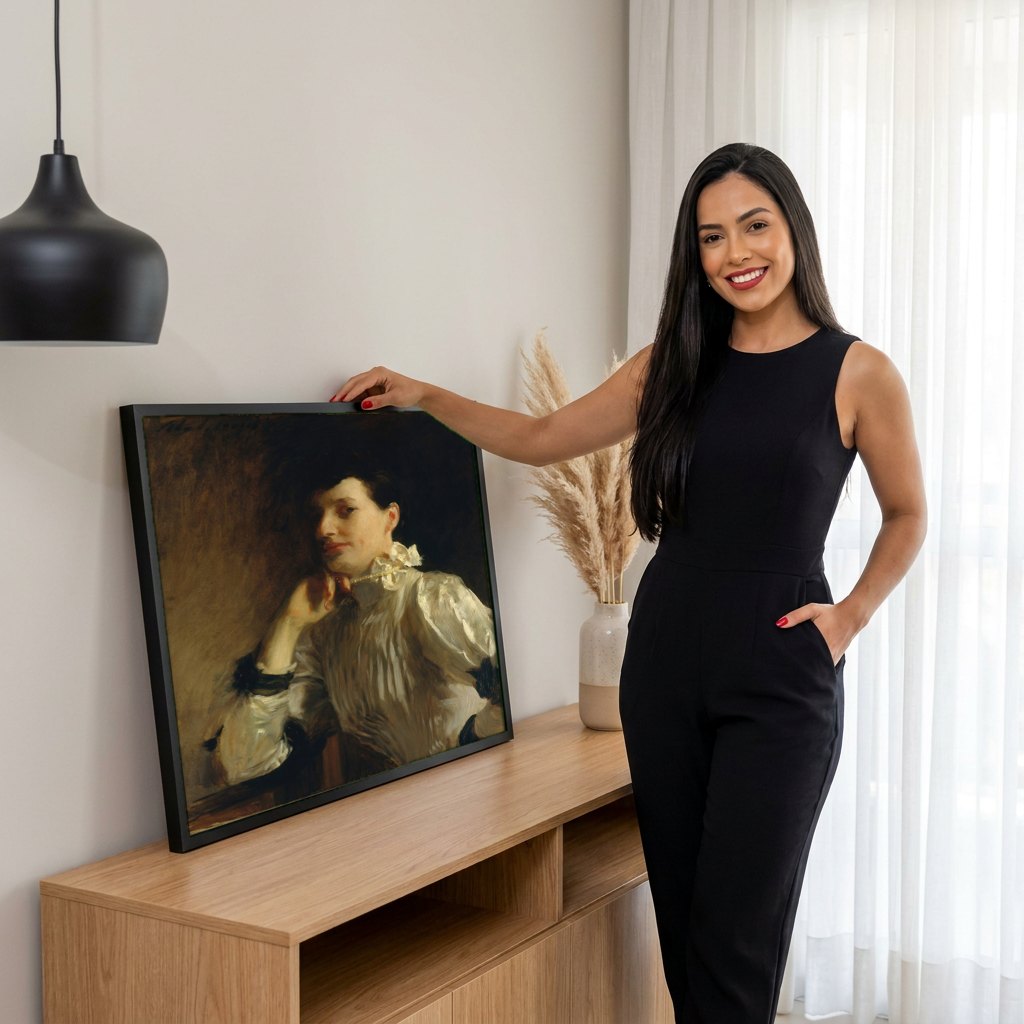 Quadro Decorativo Retrato de Mulher - John Singer Sargent | modelo apresentando o quadro emoldurado