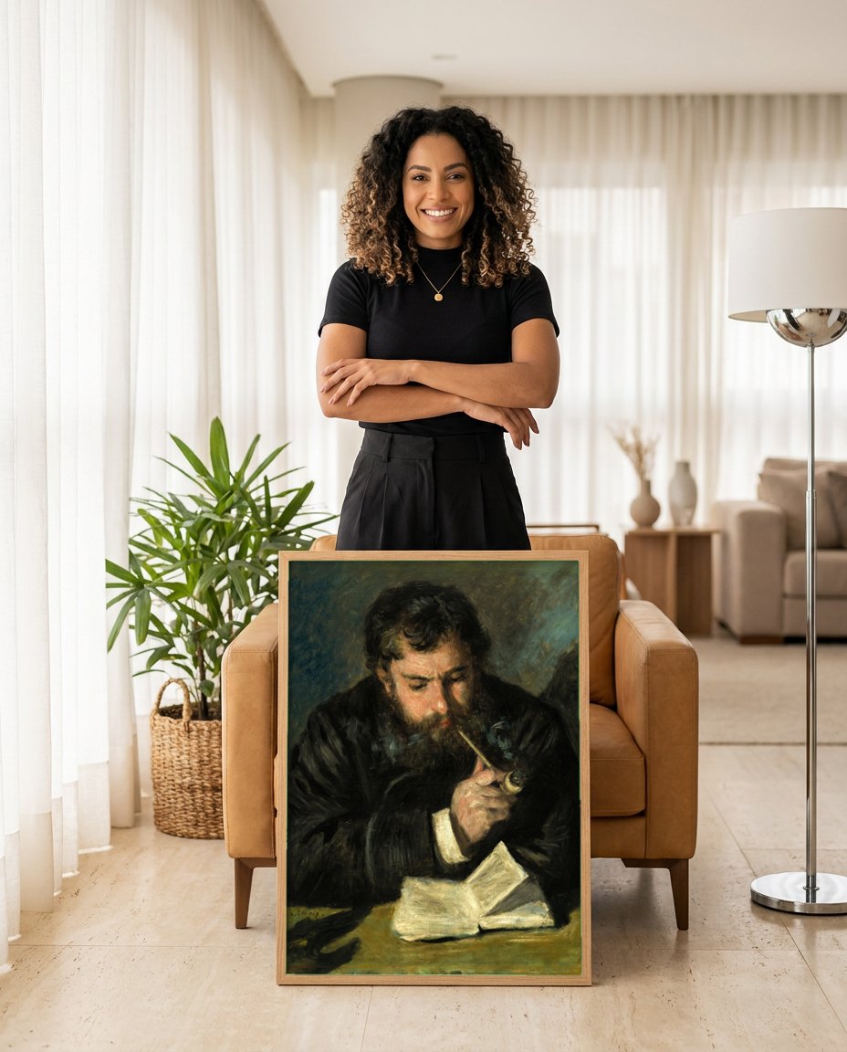 Quadro Decorativo Homem com Cachimbo - Renoir | modelo apresentando o quadro emoldurado