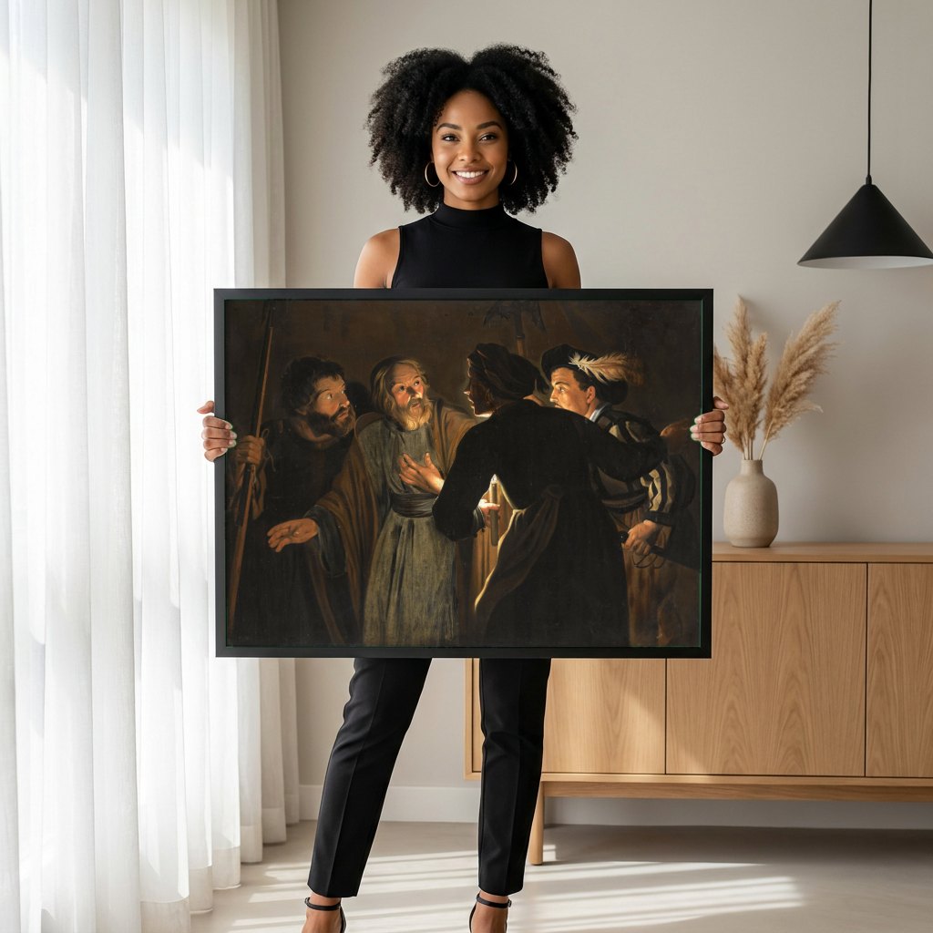 Quadro Decorativo A Prisao de Cristo - Hendrick ter Brugghen | modelo apresentando o quadro emoldurado