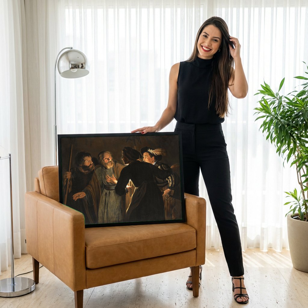 Quadro Decorativo A Prisao de Cristo - Hendrick ter Brugghen | modelo apresentando o quadro emoldurado