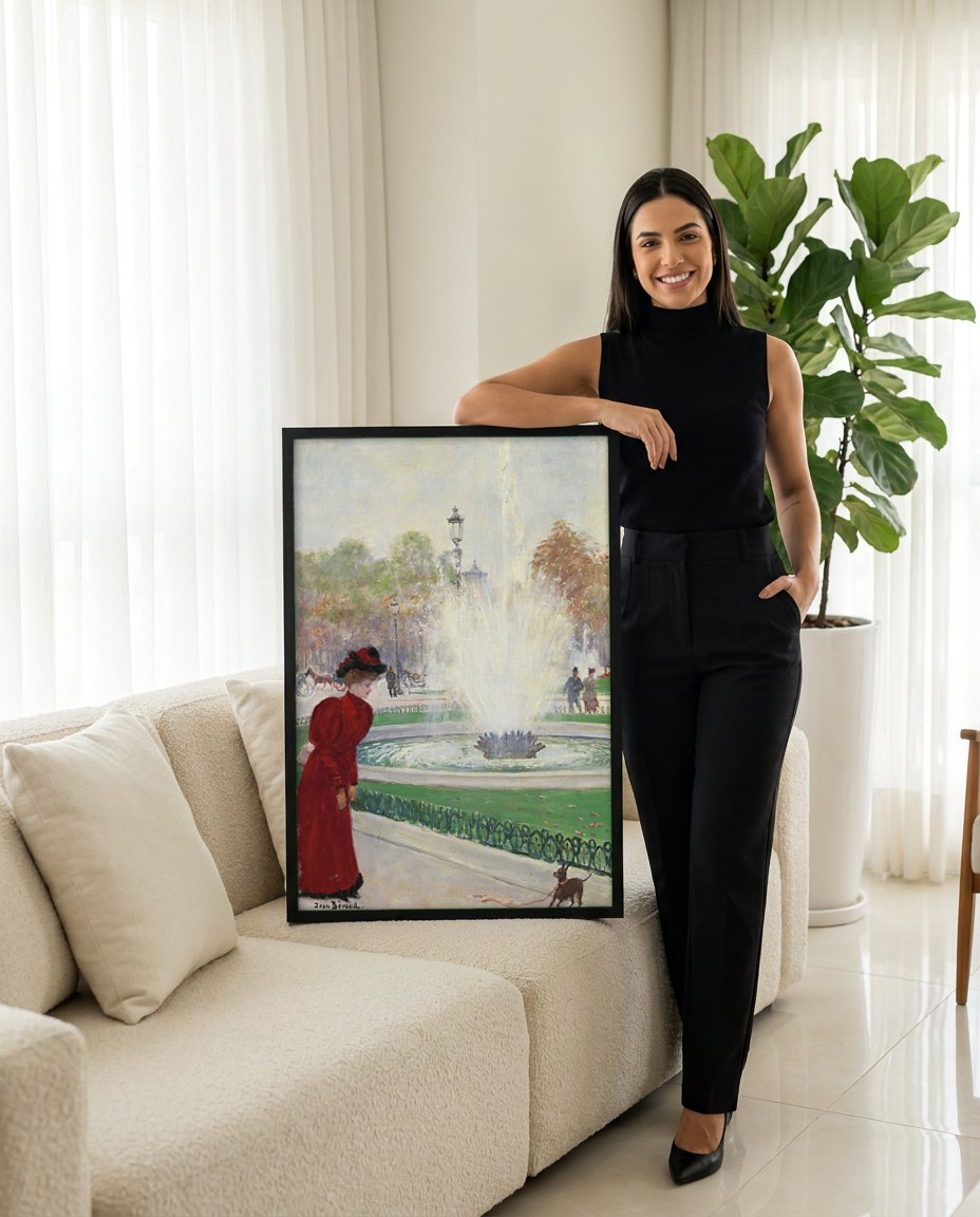 Quadro Decorativo A Fonte do Parque - Jean Béraud | modelo apresentando o quadro emoldurado