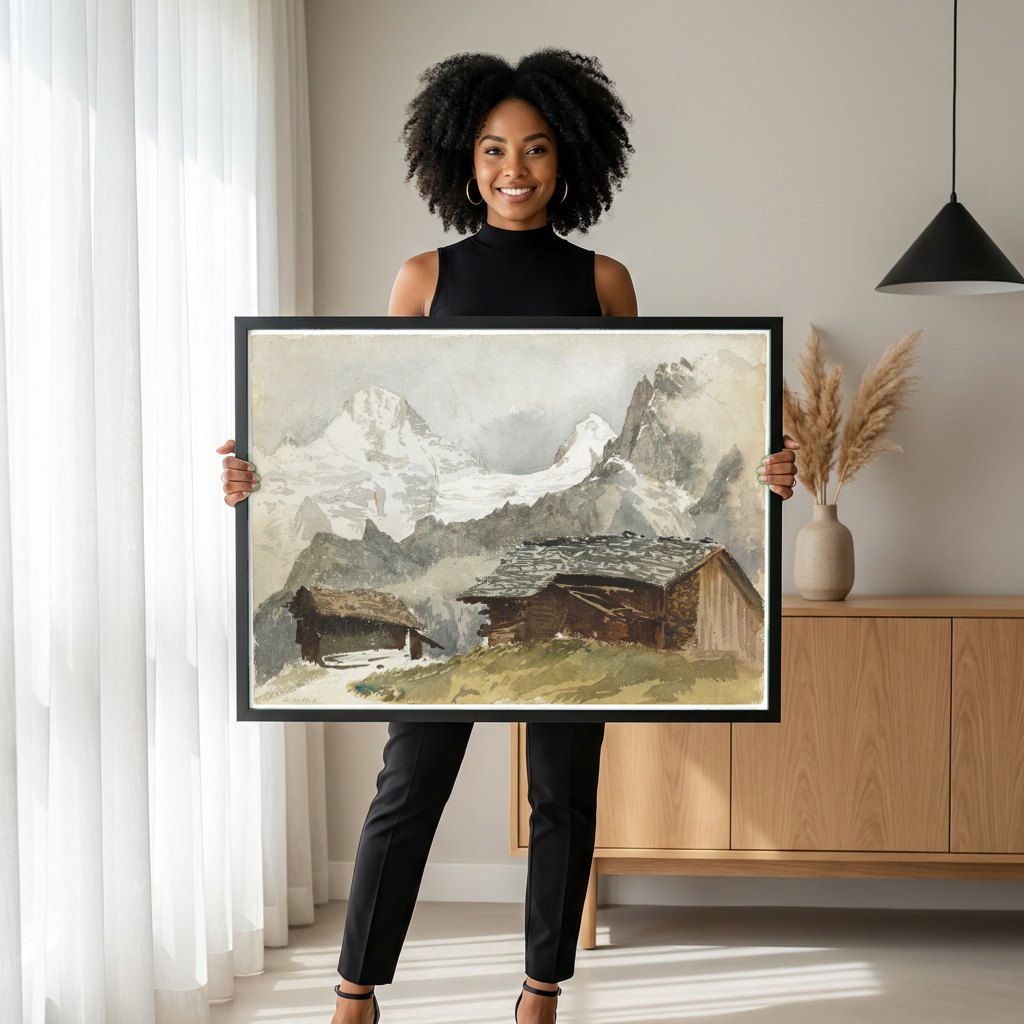 Quadro Decorativo Montanhas Alpinas - John Singer Sargent | modelo apresentando o quadro emoldurado