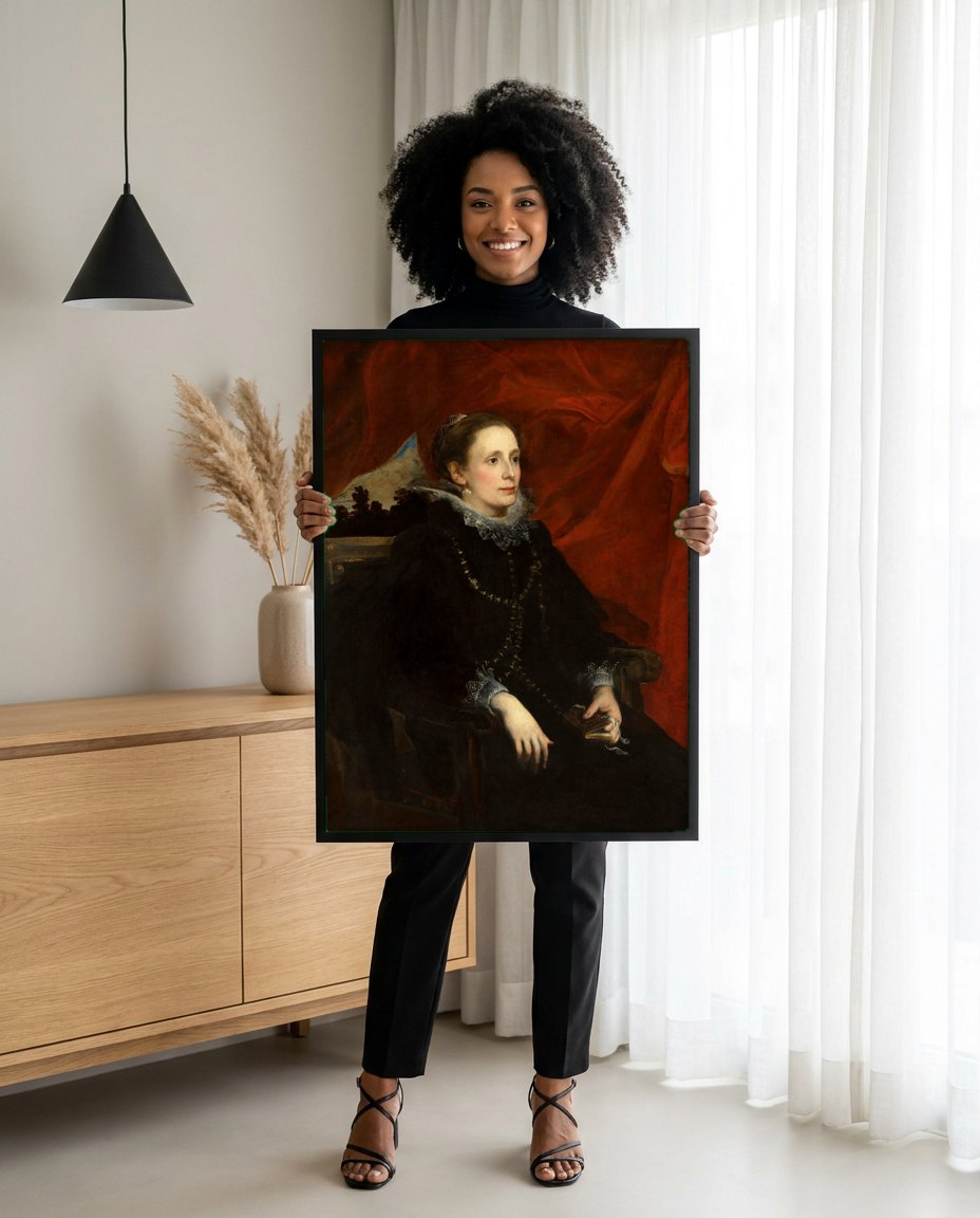 Quadro Decorativo Retrato de Mulher - Van Dyck | modelo apresentando o quadro emoldurado