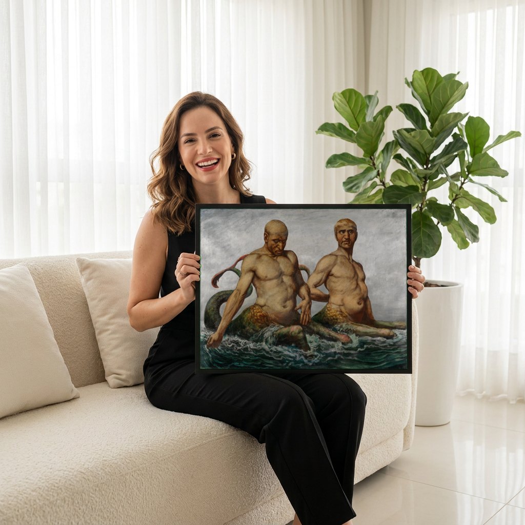 Quadro Decorativo Nereidas e Tritões - Hans Thoma | modelo apresentando o quadro emoldurado