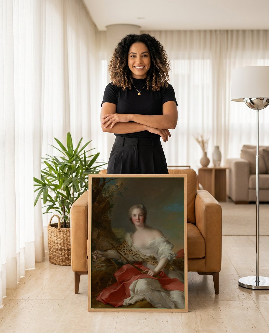 Quadro Decorativo Senhora com Arco - Jean-Marc Nattier | modelo apresentando o quadro emoldurado