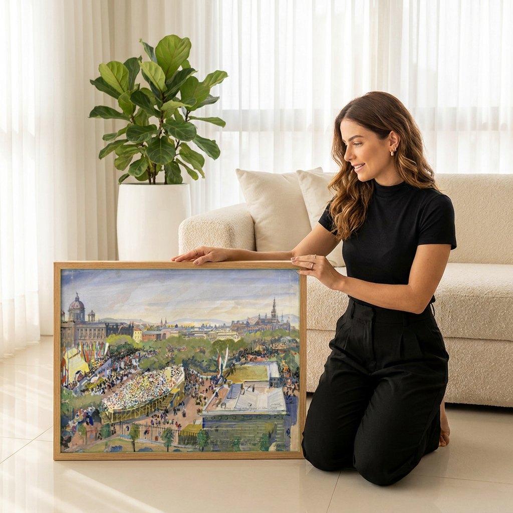 Quadro Decorativo 'Sängerbundfest in Wien' - Oskar Laske | modelo apresentando o quadro emoldurado