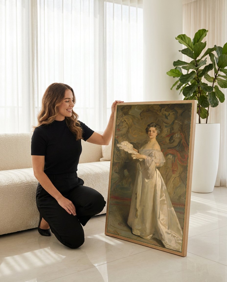 Quadro Decorativo Senhora com Leque - John Singer Sargent | modelo apresentando o quadro emoldurado