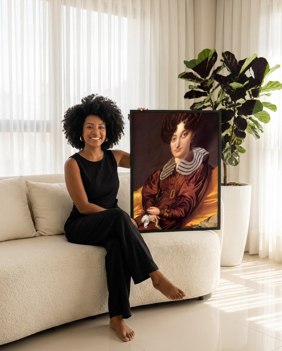 Quadro Decorativo Senhora Rivière - Jean-Auguste Dominique Ingres com modelo em ambiente