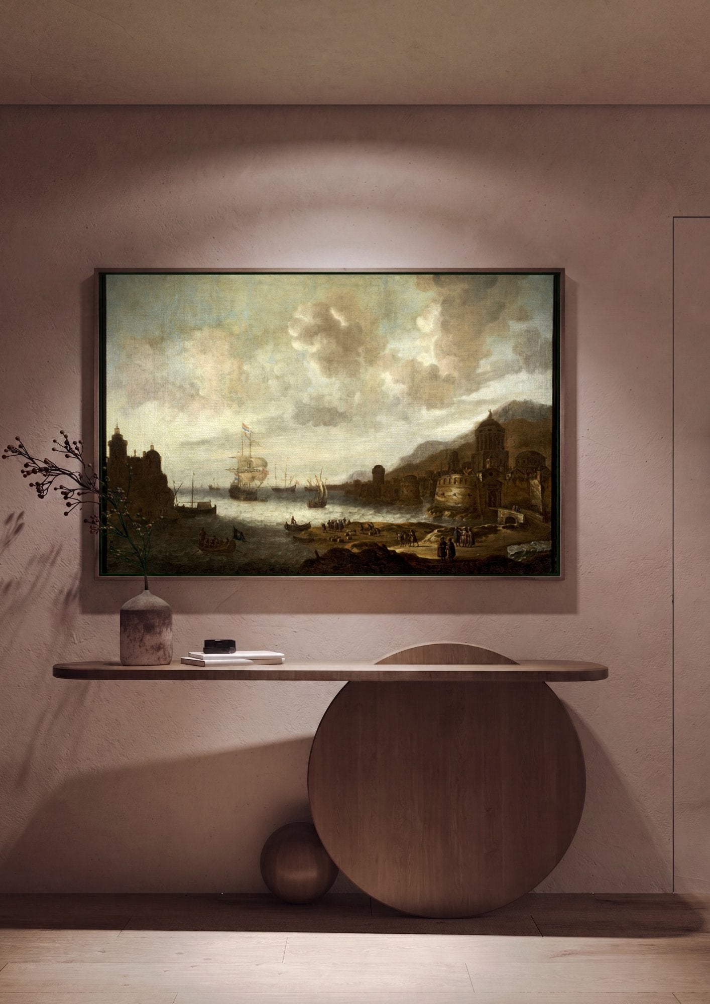 Quadro Decorativo Porto com Navios - Jan Abrahamsz Beerstraaten em ambiente decorado