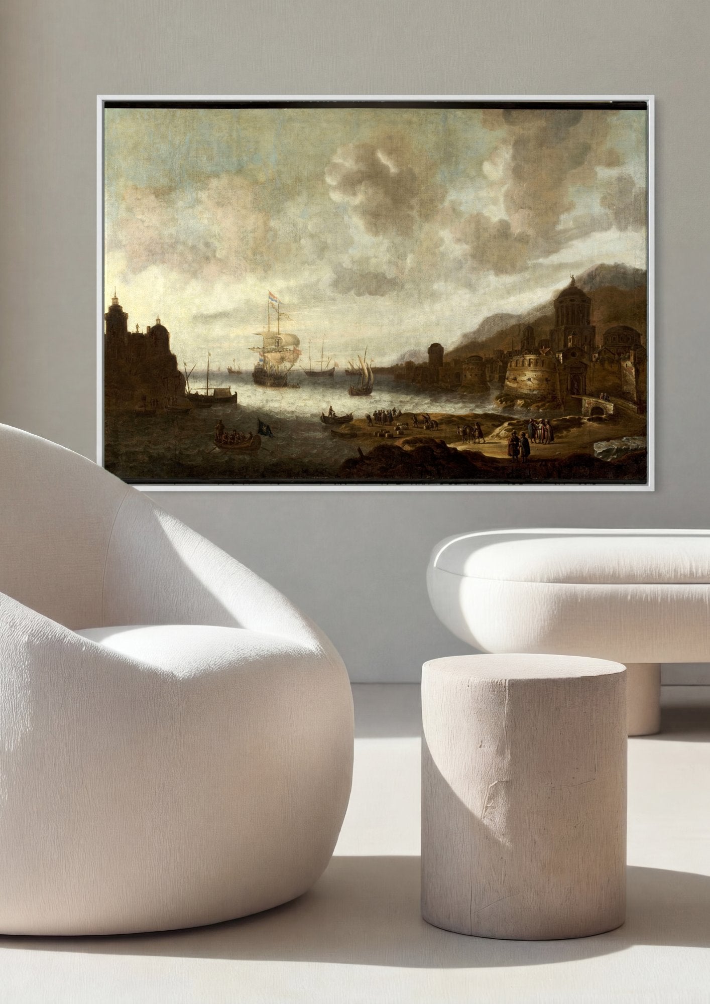 Quadro Decorativo Porto com Navios - Jan Abrahamsz Beerstraaten em ambiente decorado
