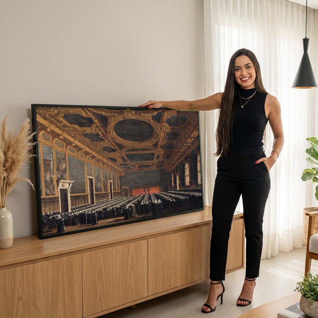 Quadro Decorativo A Sala do Conselho - Canaletto | modelo apresentando o quadro emoldurado